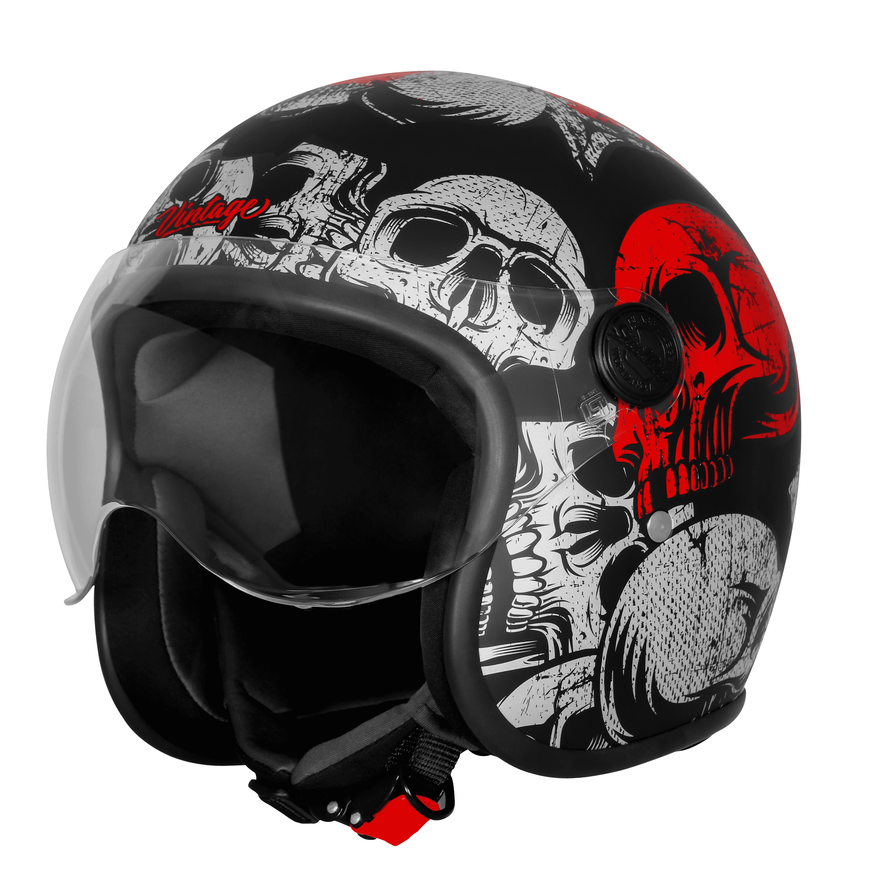 SBH-54 VINTAGE SKULL GLOSSY BLACK WITH RED